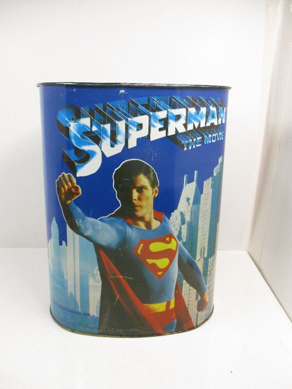 Vintage Superman: The Movie 1978 Metal Garbage Can Waste Basket Made in USA